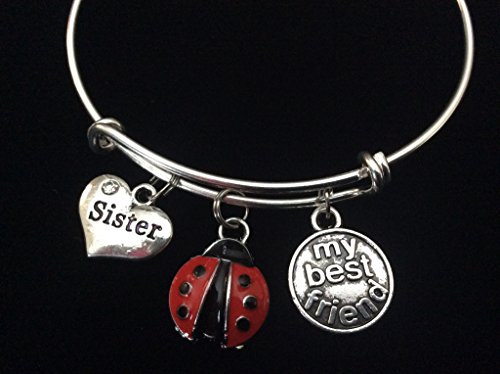 Ladybug Sister My Best Friend Expandable Charm Bracelet Adjustable Bangle Trendy Gift