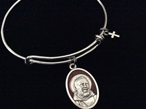 Patron Saint of Healing Saint Pio Medal Silver Expandable Bracelet
