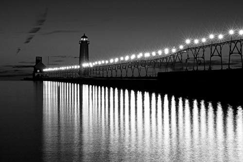 Grand Haven Lighthouse art print  Lake Michigan photography  photo paper or canvas picture  5x7 to 30x45 inches large