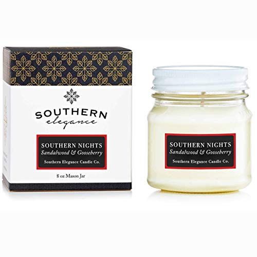 Southern Elegance - Southern Nights  Sandalwood  and  Gooseberry Scented Candle - 8 oz Mason Jar - Handcrafted in the USA
