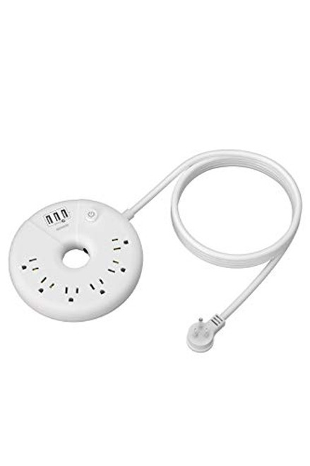 Power Strip with 15 ft Long Cord  NTONPOWER Flat Plug Power Strip with USB  6 Outlets  and  3 USB Ports  Wall Mount  Desktop Charging Station for Home  Dorm Room  Office and Nightstand-White