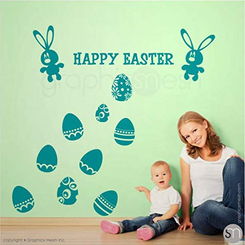 Decal Vinyl Wall Stickers  and  Murals - Happy Easter Bunny  and  Holiday Eggs Set Mesh Art Wall Decal - Removable Home Decor Murals Poster for Bedroom  Living Room Nursery Indoor.