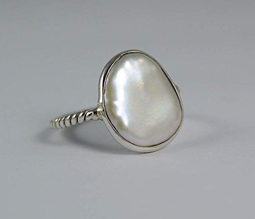 Freshwater Coin Pearl Ring  Pearl Silver Ring  925 Sterling Solid Silver  Coin Pearl  Handmade Coin Pearl Ring  Size 4 to 13 US
