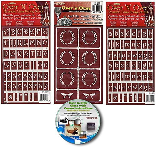 Upper Case  and  Lower Case Letter Stencils with Crests -3- Pack   Over N Over Reusable  Plus How to Etch CD