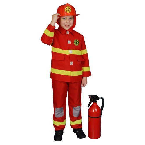 Fire Fighter -red- Child Fireman Costume Size Medium -8-10-
