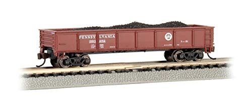 Bachmann Trains - 40_ Gondola Car - PRR -Tuscan red- with Removable Coal Load- N Scale