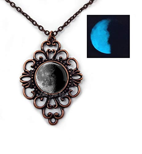 Glow in the Dark Your Custom Birth Moon Necklace in Scrolled Diamond Shape Pendant - Personalized Glowing Birthday Lunar Phase Jewelry