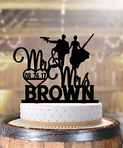 Jedi Couple Bride and Groom Wedding Anniversary Personalized Cake Topper