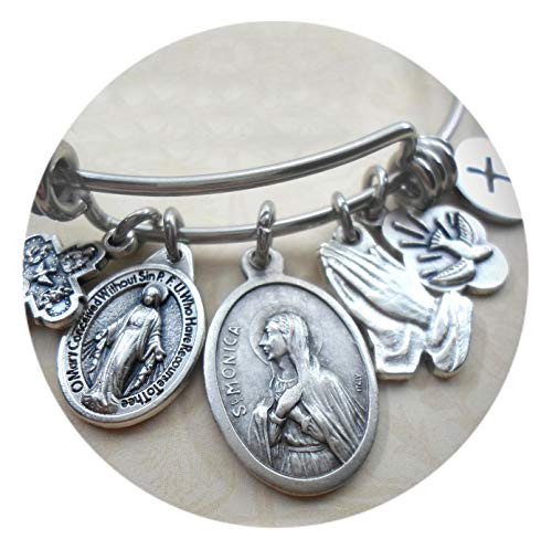 St. Monica Bangle Bracelet  Patron Saint Italian Charm Jewelry  Catholic Gift  4 Sizes Extra Small to Large