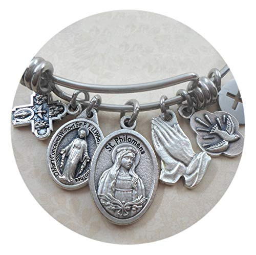 St. Philomena Bangle Bracelet  Patron Saint Italian Charm Jewelry  Catholic Gift  4 Sizes Extra Small to Large