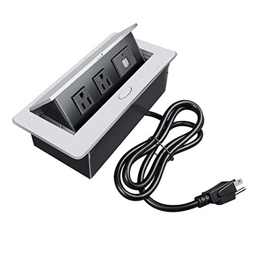 QBA Table Pop Up Power Box  UL Listed Conference Damped Multimedia Outlet Connection Box Desktop Pop Up Socket with 2 Outlets  and  2 USB Ports