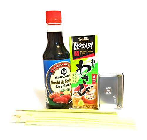 Kikkoman Soy Sauce 10 Fl Oz S  and  B Prepared Wasabi In Tube 3.17 Oz 5 Chopsticks 5 Soy Sauce Dishes