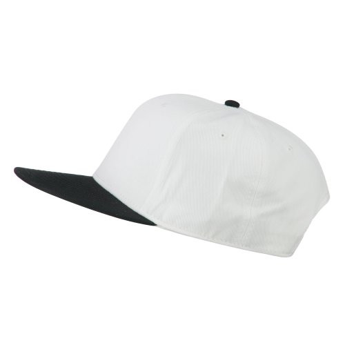 Two Tone Superior Cotton Twill Flat Bill Snapback Cap - Black White OSFM