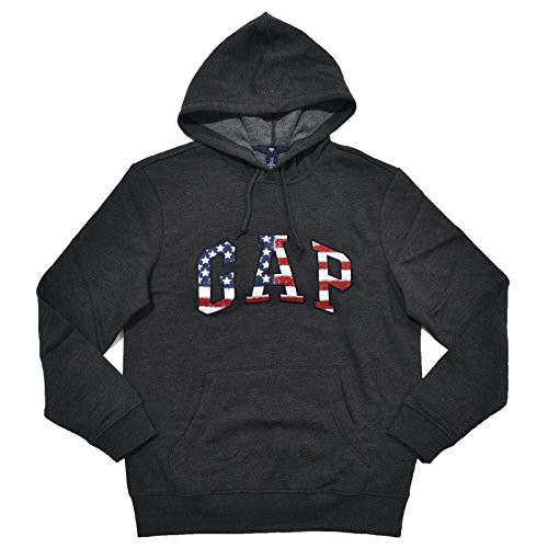 GAP Mens Fleece Arch Logo Pullover Hoodie -USA Gray  Medium-