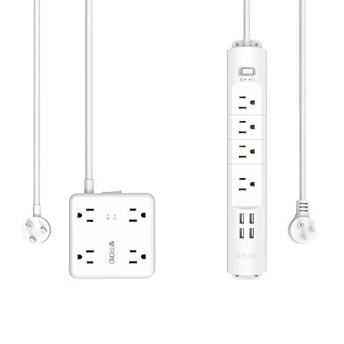 Power Strip with USB  TROND Surge Protector Power Strip with USB  Multiple Outlet Expansion  Low Profile Flat Plug  Wall Mountable  White