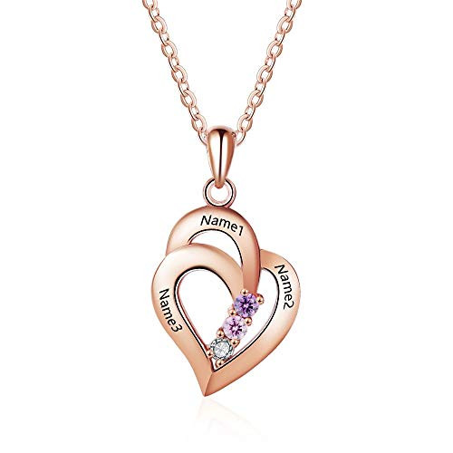 Personalized Love Heart Mothers Name Pendant Necklace with 3 5A Cubic Zirconia Birthstones Silver-Tone 18K Gold Plated Jewelry Gifts Necklace for Women Mom Wife Sister -rose gold- Personalized Love Heart Mothers Name Pendant Necklace with 3 5A Cubic Zirconia Birthstones Silver-Tone 18K Gold Plated Jewelry Gifts Necklace for Women Mom Wife Sister -rose gold-
