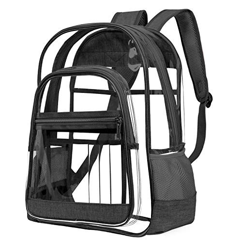 Clear Backpacks  Heavy Duty Transparent PVC Backpack  Freeze-Proof See Through Bookbag- Perfect for School and Work -Black-