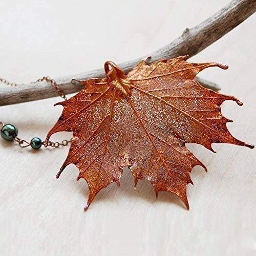Enchanted Leaves - Extra Large Fallen Copper Maple Leaf Necklace - Iridescent Copper Plated REAL Sugar Maple Leaf