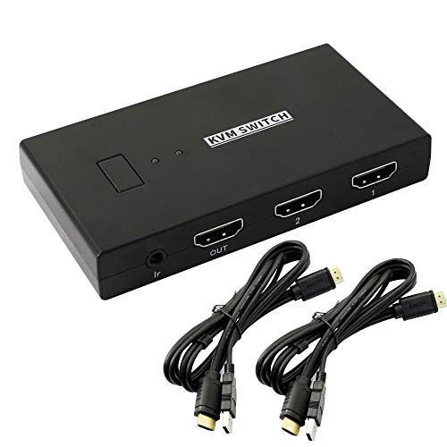 HDMI KVM Switch 2 Port HDMI 2 in 1 Out Switch Selector HDMI Video Sharing Adapter Manual Switcher with 4 USB Hub 4kx2KA30hz Resolution for 2PC Monitor Printer Keyboard Mouse Control