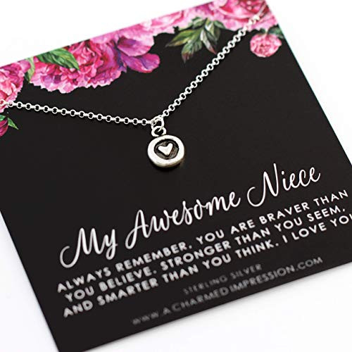Awesome Niece Gifts from Aunt Uncle  Niece Necklace  Christmas Birthday Gift for Girls  Sterling Silver  16 Inch Chain  Heart Charm Necklace  Gifts for Niece Jewelry  Braver Stronger Smarter