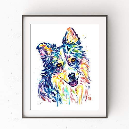 Australian Shepherd Art by Whitehouse Art - Australian Shepherd Gift  Dog Mom  Veterinarian Gift  Wall Art  Prints - Professional Print of Australian Shepherd Original Watercolor Painting - 5 Sizes