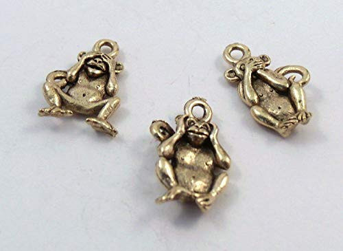 Three Wise Monkeys Gold Tone Charms - See No Evil  Hear No Evil  Speak N from D and J Three Wise Monkeys Gold Tone Charms - See No Evil  Hear No Evil  Speak N from D and J
