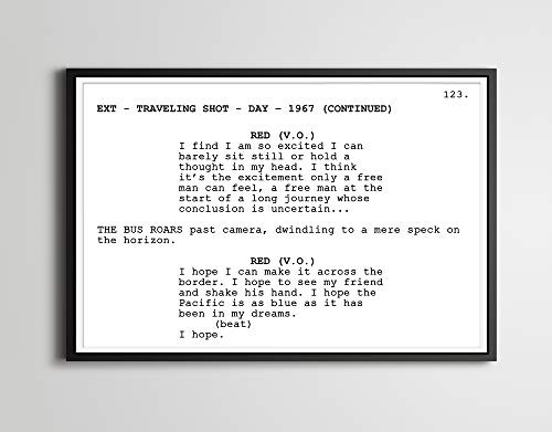 SHAWSHANK REDEMPTION Screenplay POSTER -up to 24inch  x 36inch - - Movie - Film - Script - Morgan Freeman - Red Redding - Prison - Classic