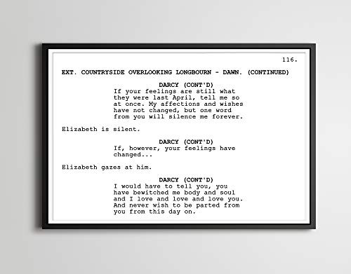Pride and Prejudice Screenplay POSTER -up to 24inch  x 36inch - - Jane Austen - Minimal - Film - Script - Kierra Knightly - Mr. Darcy - Romantic