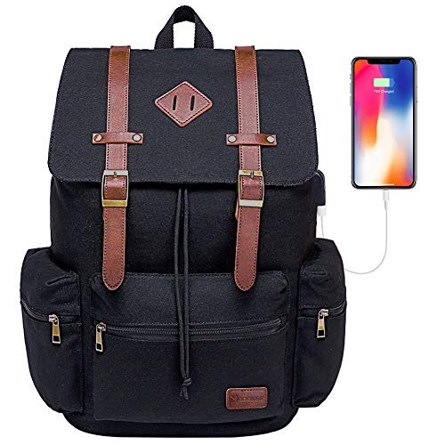 Modoker Vintage Laptop Rucksack Backpack for Women Men Canvas Backpack Mens Travel Backpack College School Bookbag with USB Charging Port Fashion Vegan Daypack Black Modoker Vintage Laptop Rucksack Backpack for Women Men Canvas Backpack Mens Travel Backpack College School Bookbag with USB Charging Port Fashion Vegan Daypack Black