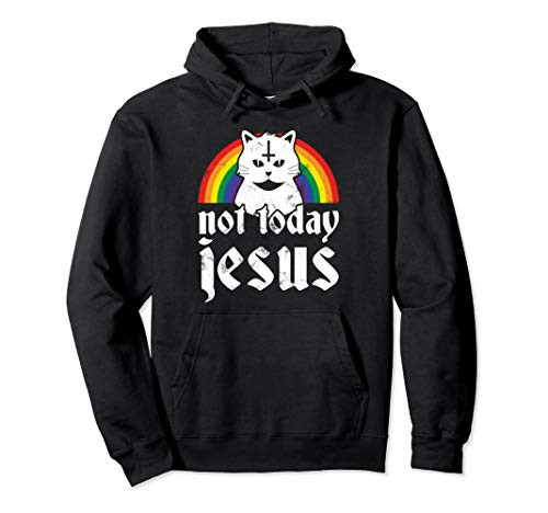Not Today Jesus Hoodie Rainbow Satanic Cat Goth Concert Gift