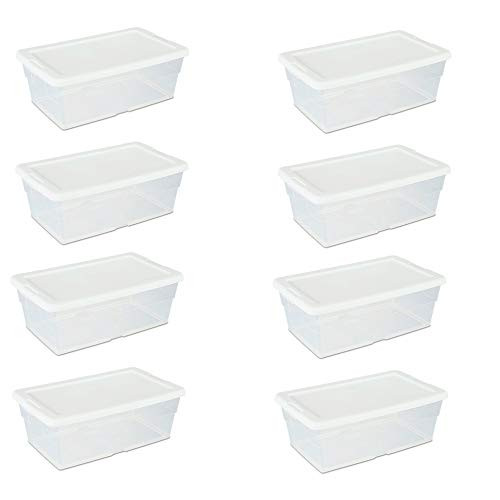 Sterilite 16428012 6 Quart 5.7 Liter Storage Box  White Lid with Clear Base -Pack of 8-