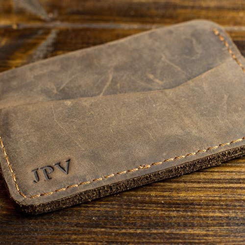 Pegai Personalized Minimalist Cardholder  Distressed Leather Card Wallet  Slim Wallet  Front Pocket Wallet - Clay - Chestnut Brown