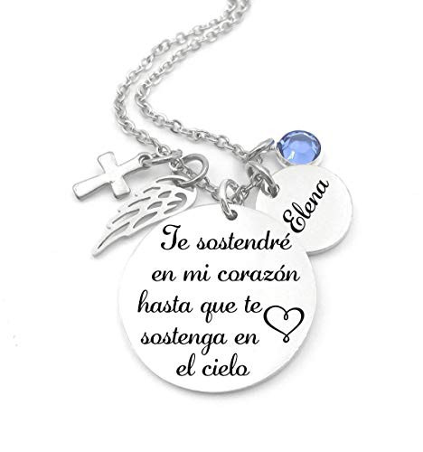 Memorial Jewelry  Spanish Te sostendre en mi corazón hasta que te sostenga en el Cielo  Child loss  Lose of Loved One
