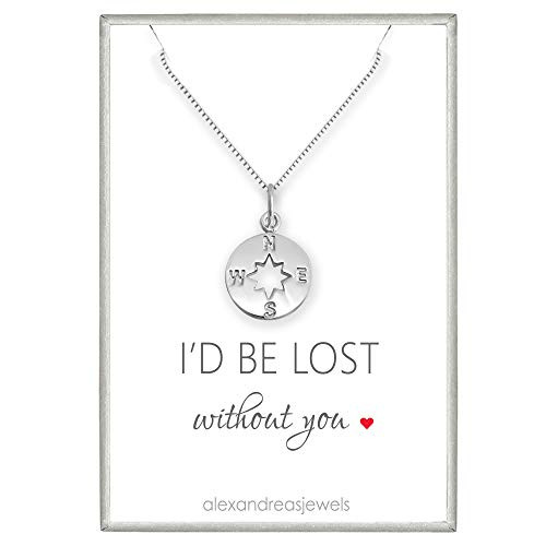 Sterling Silver Compass Necklace for Women  I_d Be Lost Without You  Wife Gift  Girlfriend Gift Necklace  Best Friend Gift 18 inches