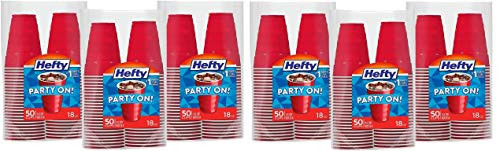Hefty Party On Disposable Plastic Cups  Red  18 Ounce  50 Count -Pack of 6-  300 Total