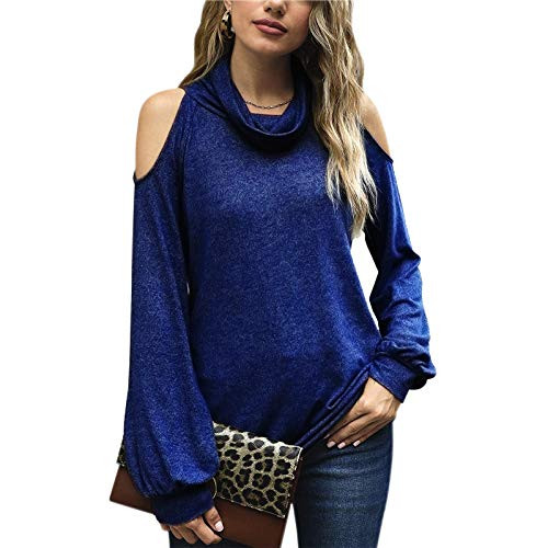 Aniywn Womens Cold Shoulder Lightweight T-Shirt Tops Casual Long Sleeve Solid Pullover Shirts Blue