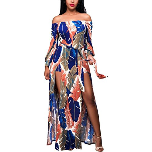 YANG-YI Clearance  Hot Women Summer Bohemian Long Maxi Dress Evening Party Beach Dress Long Sleeve Sundress -Multicolor  US S-