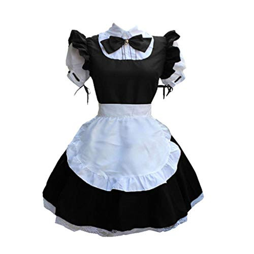 Fans-us Womens Anime Maid Costume Cosplay French Apron Maid Dress Outfit for Halloween Party -Women-XS  Black-