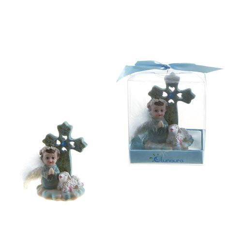 Lunaura Religious Keepsake - Set of 12 "Blue" Baby Angel Praying with Lamb Favors - Blue