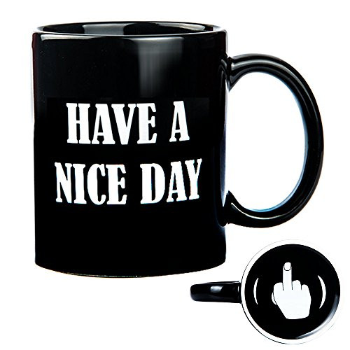 Luropa Have A Nice Day Middle Finger Coffee Mug, Funny Gift Idea and Unique Black Cup for Milk Juice or Tea