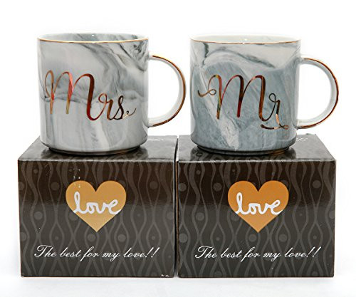 Luspan Mr and Mrs Couples Coffee Mugs - Unique Wedding Gift for Bride and Groom - Gift for Bridal Shower Engagement Wedding and Married Couples - Ceramic Marble Cups 13 oz Luspan Mr and Mrs Couples Coffee Mugs - Unique Wedding Gift for Bride and Groom - Gift for Bridal Shower Engagement Wedding and Married Couples - Ceramic Marble Cups 13 oz