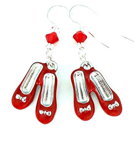 Handmade Ruby Slippers Earrings  Wizard of Oz Jewelry  Dorothy Red Shoes with Swarovski Crystal