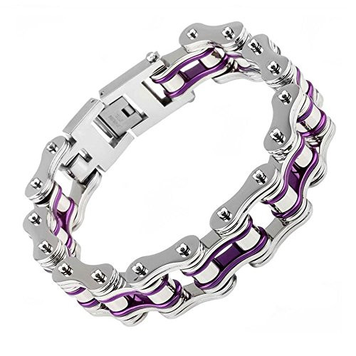 Qiaonitu 16mm Heavy Mens Motorcycle Bike Biker Chain Bracelet of Stainless Steel Two-Tone High Polished -Silver Purple- Qiaonitu 16mm Heavy Mens Motorcycle Bike Biker Chain Bracelet of Stainless Steel Two-Tone High Polished -Silver Purple-