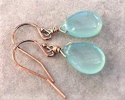 Aqua Blue Chalcedony Gemstone Earrings - 14K Rose Gold-Filled - Jewelry Gift for Women Valentine Mom