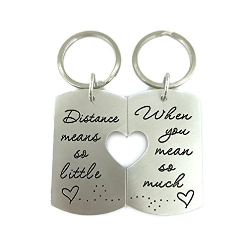 Distance Means So Little When You Mean So Much - Dog Tag Key Chain SET - Long Distance Relationship - Personalized Jewelry - Gift For Him and Her