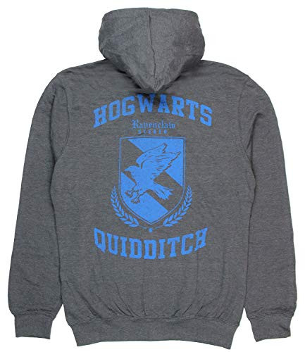 Seven Times Six Harry Potter Men_s Hogwarts Ravenclaw Quidditch Zip-up Hoodie -Small- Grey