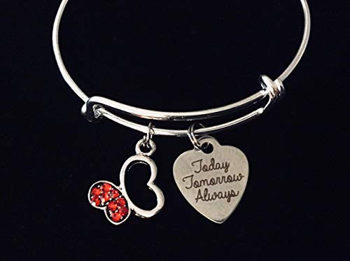 Today Tomorrow Always Adjustable Charm Bracelet Butterfly Jewelry Expandable Silver Bangle Jewelry Gift Personalization Customization Options