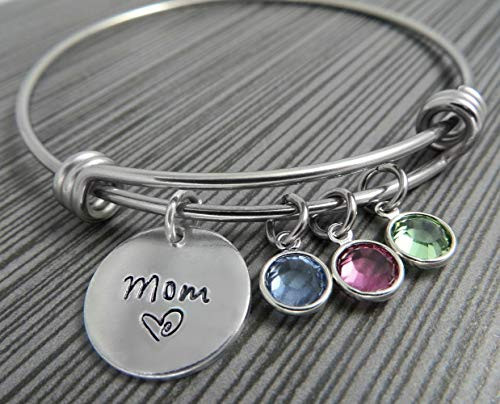 Mom Bangle Bracelet Mom Charm Bracelet Expandable Wire Bangle Personalized Mom Bracelet