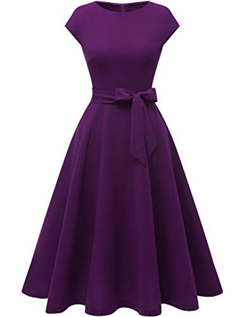 DRESSTELLS Women_s Prom Tea Dress Vintage Swing Cocktail Party Dress with Cap-Sleeves Grape XL DRESSTELLS Women_s Prom Tea Dress Vintage Swing Cocktail Party Dress with Cap-Sleeves Grape XL
