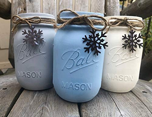 Farmhouse Winter Mason Jars Farmhouse Christmas Mason Jars Snowflake Mason Jars